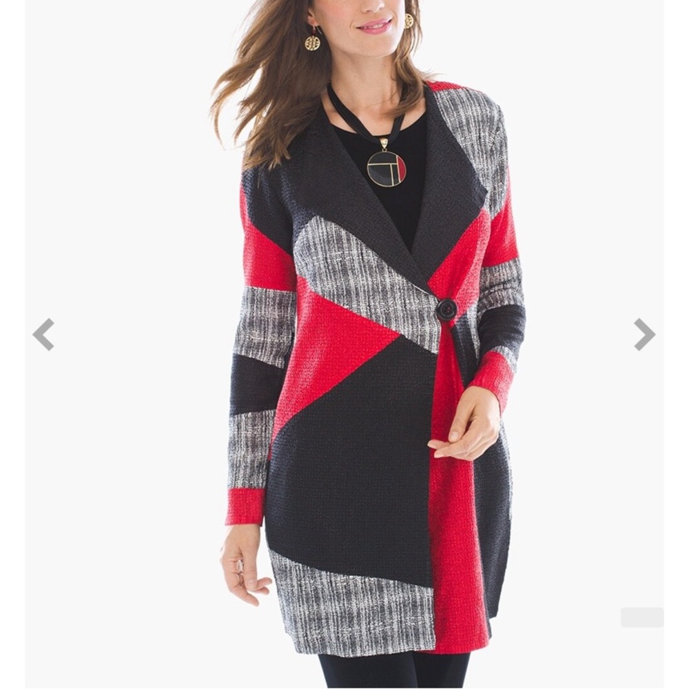 Chicos Travelers Collection Patched Crushed Duster One Size Red/Black